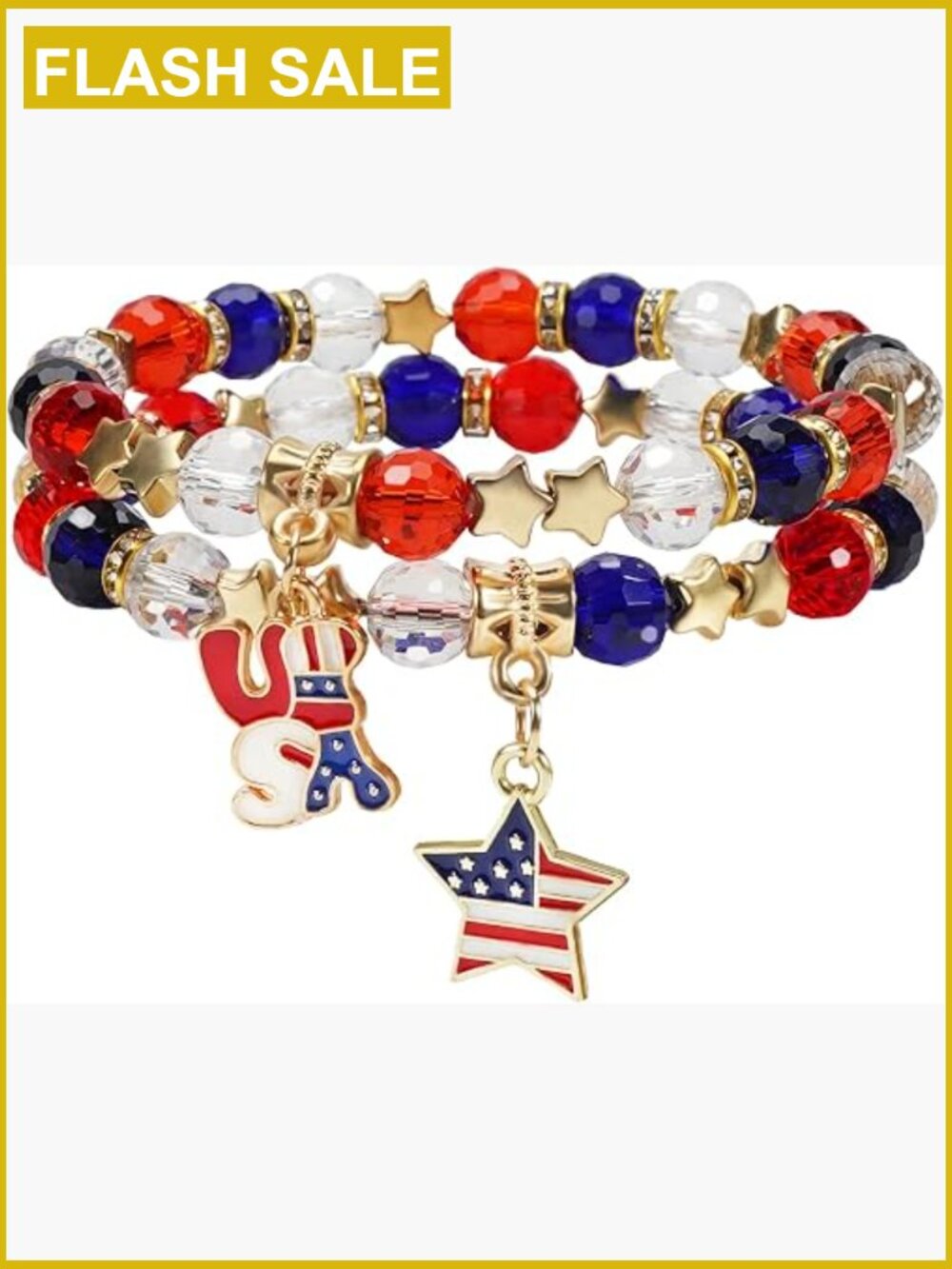Boho Stackable Stretch Bracelet Set Patriotic USA Beaded Jewelry